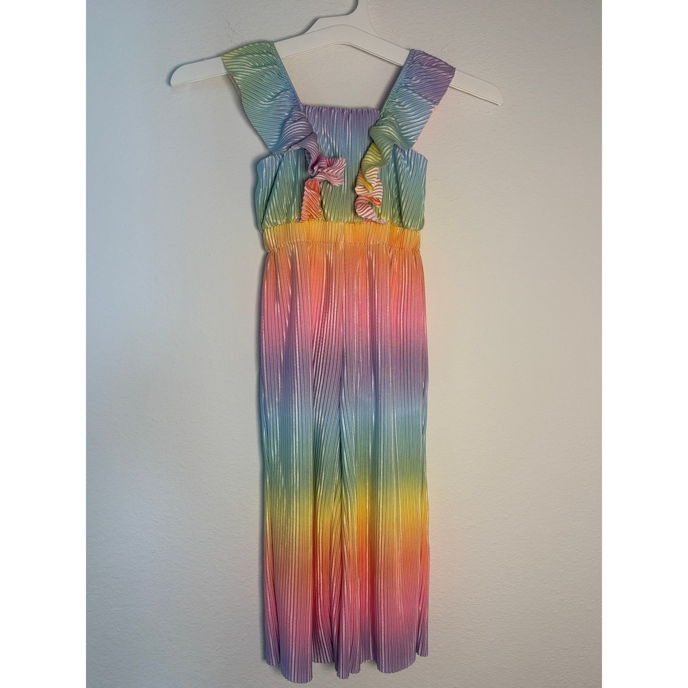 Girls Like Us Rainbow Ombre Pleated Jumpsuit Ruffle Wide Leg Girls 4T/4